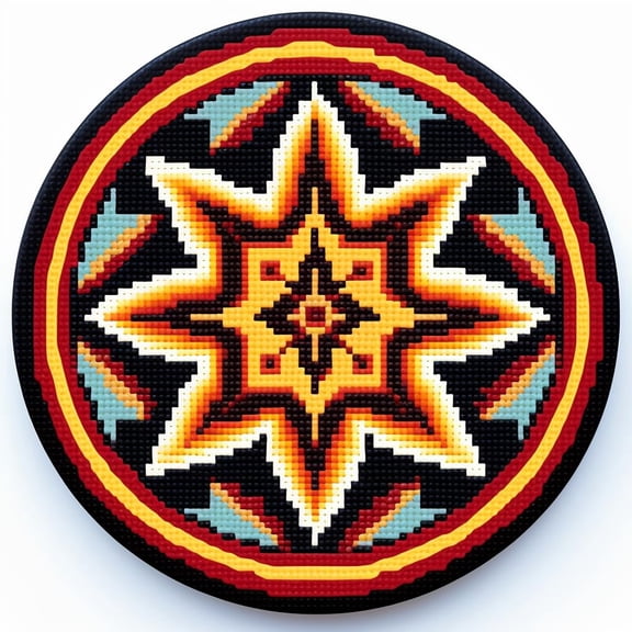 African Style Mandala DIY Stamped Cross Stitch Kits for Beginners Easy with Hoop 11CT Needlepoint Embroidery Counted Cross Stitch Kits Art Craft Wall Decoration 35x35cm(1)