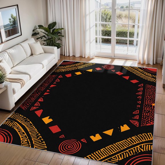 African Style Rug for Bedroom, Soft Afro Boho Area Rugs for Living Room, African Room Decor Indoor Carpet with Non Slip Backing, Washable-3' x 5'