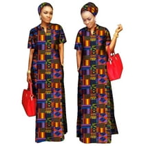 BAZINRICHE African Women Clothing O-neck Cotton Robe Long Dresses Free Head Scarf Lady Maxi Size