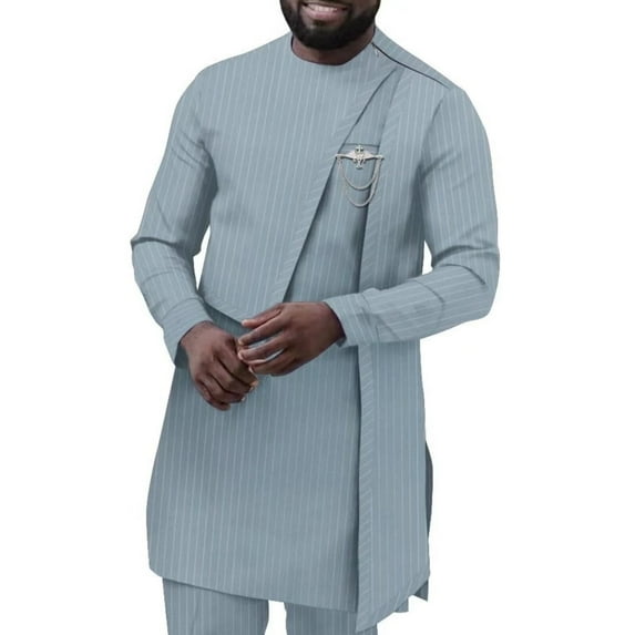 African Suit for Men Traditional Dashiki Stripe Blazer and Pants 2 Piece Set Business Dress Suit Party Wedding Evening