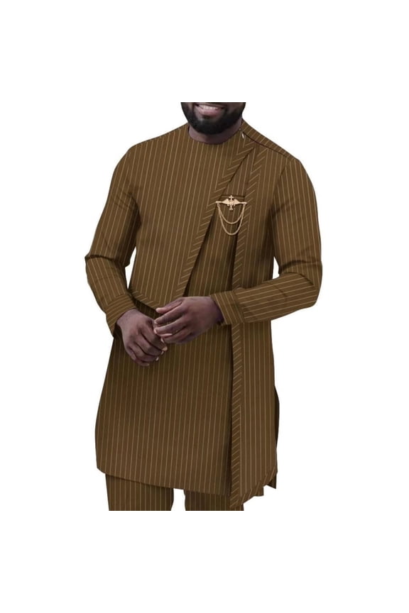 African Suit for Men Traditional Dashiki Stripe Blazer and Pants 2 Piece Set Business Dress Suit Party Wedding Evening