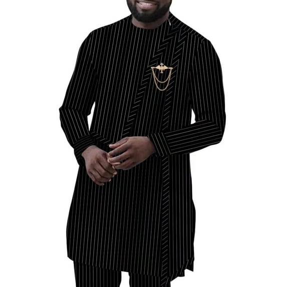 African Suit for Men Traditional Dashiki Stripe Blazer and Pants 2 Piece Set Business Dress Suit Party Wedding Evening