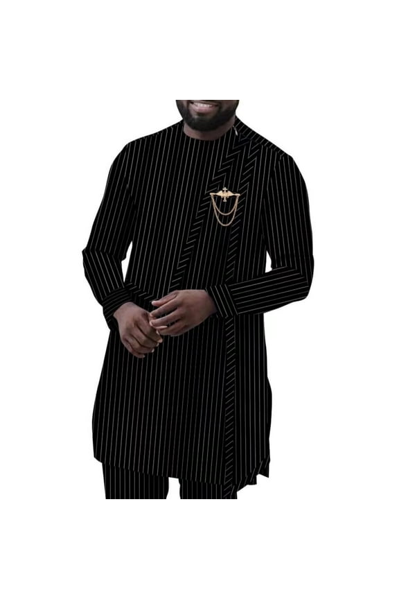 African Suit for Men Traditional Dashiki Stripe Blazer and Pants 2 Piece Set Business Dress Suit Party Wedding Evening
