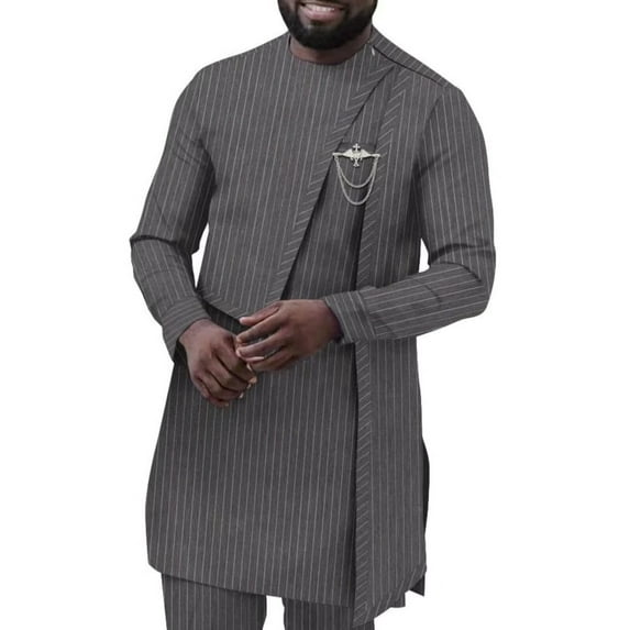 African Suit for Men Traditional Dashiki Stripe Blazer and Pants 2 Piece Set Business Dress Suit Party Wedding Evening