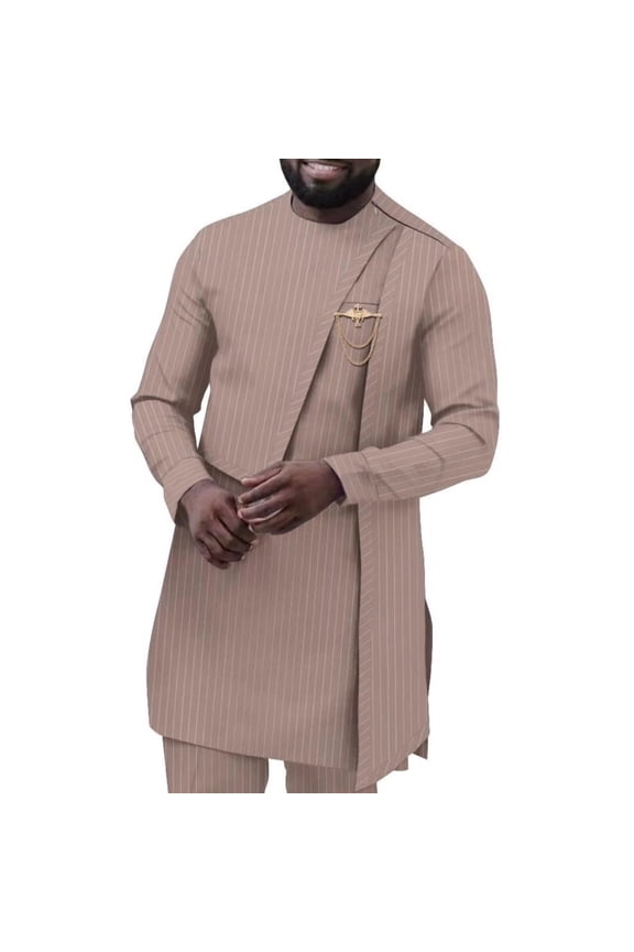African Suit for Men Traditional Dashiki Stripe Blazer and Pants 2 Piece Set Business Dress Suit Party Wedding Evening