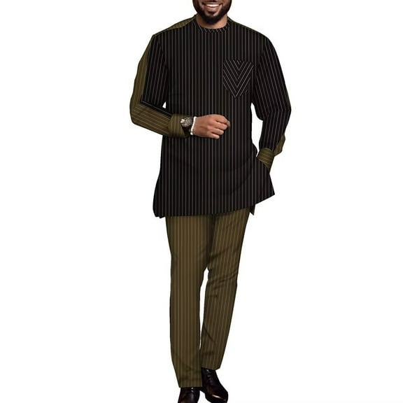 African Suit for Men Traditional Dashiki Stripe Blazer and Pants 2 Piece Set Party Wedding Evening Men Suit