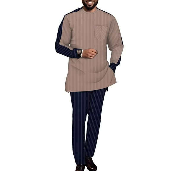 African Suit for Men Traditional Dashiki Stripe Blazer and Pants 2 Piece Set Party Wedding Evening Men Suit