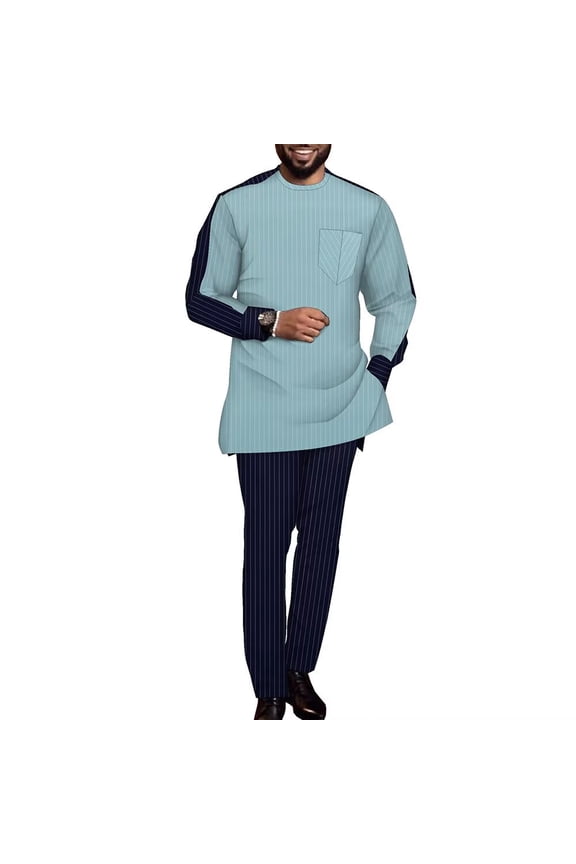 African Suit for Men Traditional Dashiki Stripe Blazer and Pants 2 Piece Set Party Wedding Evening Men Suit