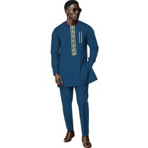 African Suit for Men Traditional Jacquard Bazin Tops and Pants 2 Piece Set Party Wedding Evening Men Suit