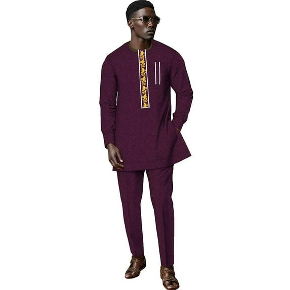 African Suit for Men Traditional Jacquard Bazin Tops and Pants 2 Piece Set Party Wedding Evening Men Suit