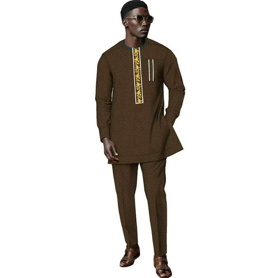 African Suit for Men Traditional Jacquard Bazin Tops and Pants 2 Piece Set Party Wedding Evening Men Suit