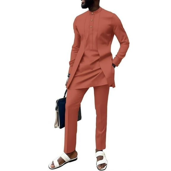 African Suit for Men Wedding Dashiki Outfit 2 pcs African Mens Clothes Long Sleeve African Top and Pant set for Party