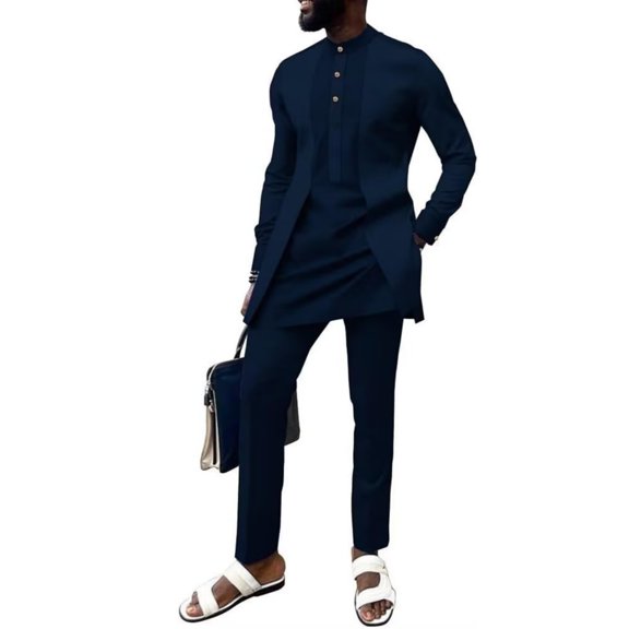 African Suit for Men Wedding Dashiki Outfit 2 pcs African Mens Clothes Long Sleeve African Top and Pant set for Party