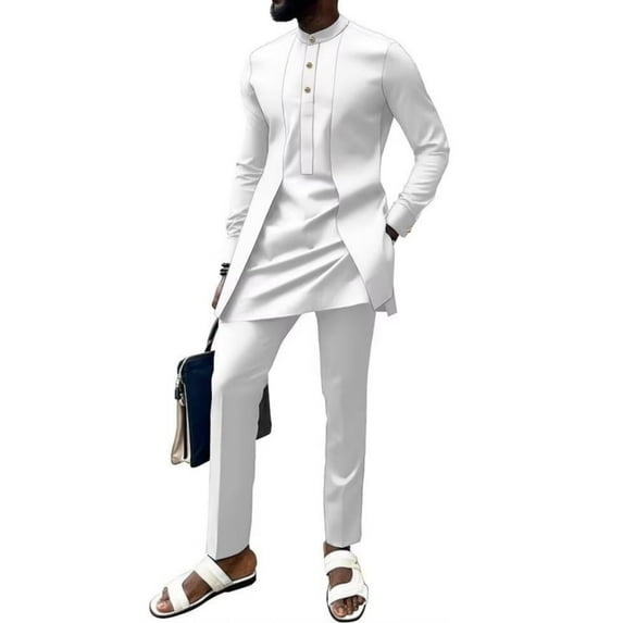 African Suit for Men Wedding Dashiki Outfit 2 pcs African Mens Clothes Long Sleeve African Top and Pant set for Party