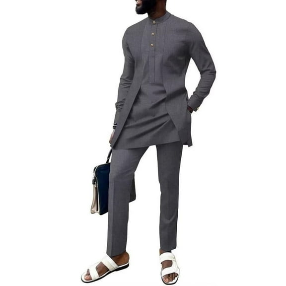 African Suit for Men Wedding Dashiki Outfit 2 pcs African Mens Clothes Long Sleeve African Top and Pant set for Party