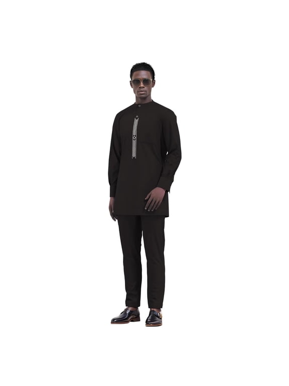 African Suits for Men Dashiki Wedding Outfits Embroidery Mens Formal causal Attire 2 pcs Nigerian Clothes O-Neck