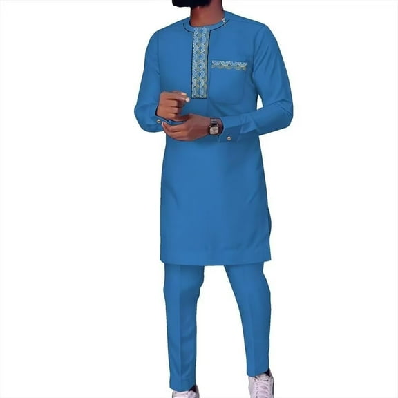 African Suits for Men Wedding Dashiki Outfits Embroidery Mens African Formal Attire 2 Piece Nigerian Clothes O-Neck