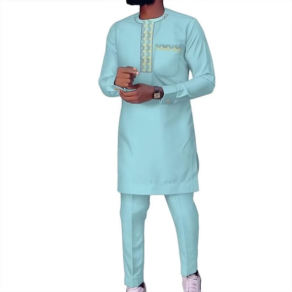 African Suits for Men Wedding Dashiki Outfits Embroidery Mens African Formal Attire 2 Piece Nigerian Clothes O-Neck