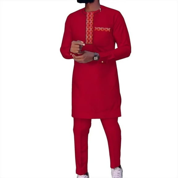 African Suits for Men Wedding Dashiki Outfits Embroidery Mens African Formal Attire 2 Piece Nigerian Clothes O-Neck