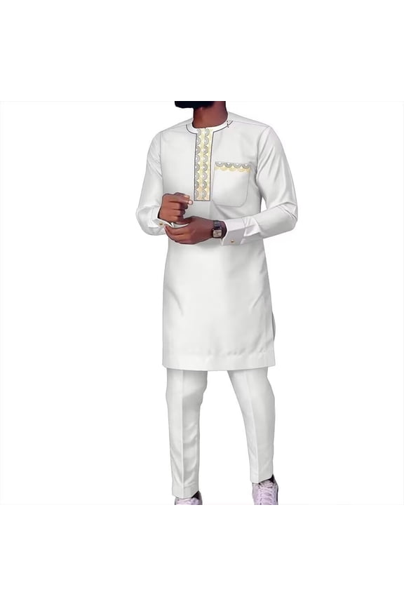 African Suits for Men Wedding Dashiki Outfits Embroidery Mens African Formal Attire 2 Piece Nigerian Clothes O-Neck