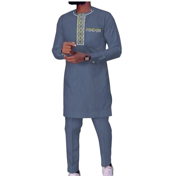 African Suits for Men Wedding Dashiki Outfits Embroidery Mens African Formal Attire 2 Piece Nigerian Clothes O-Neck
