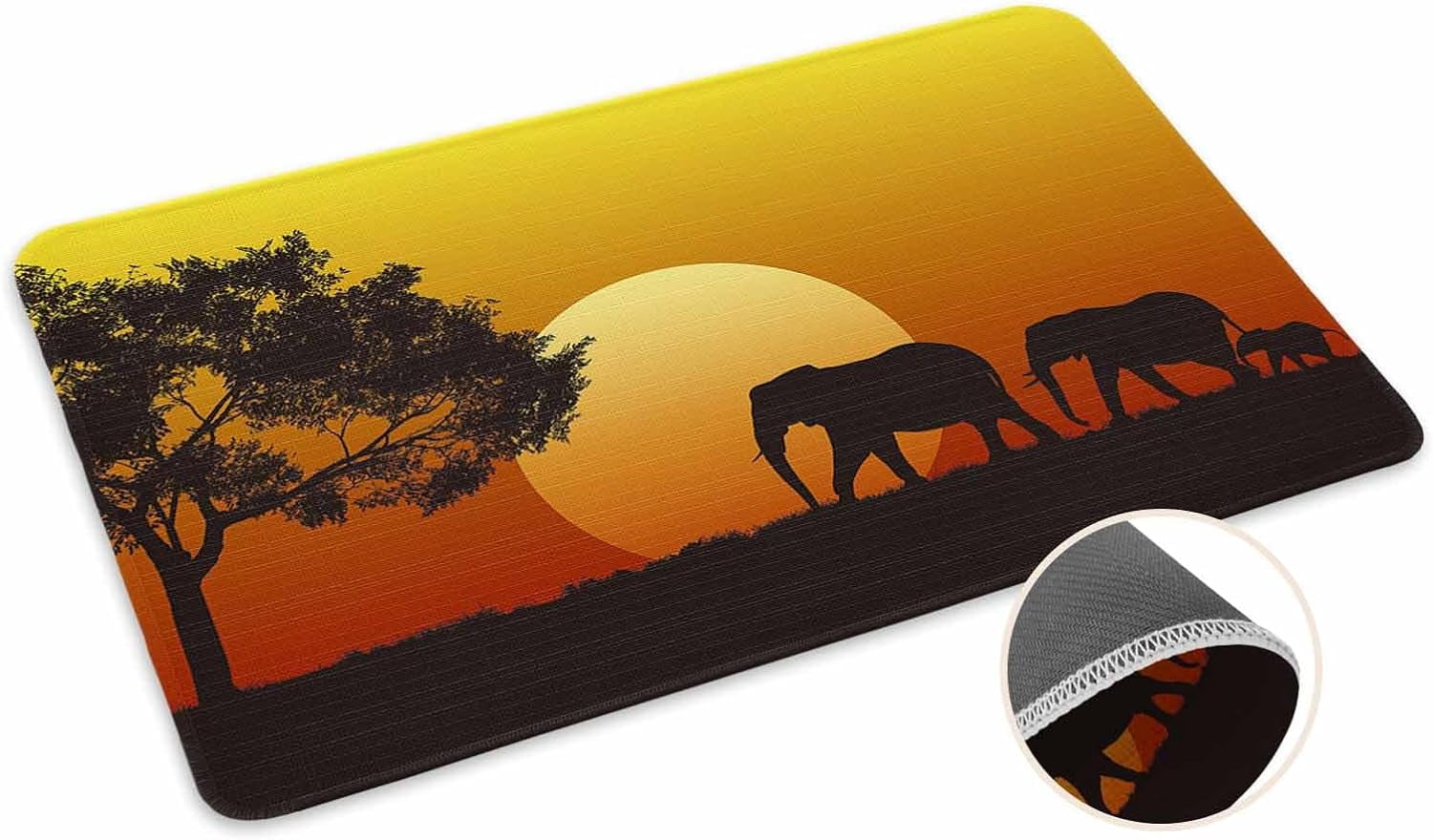 African Sunset Mother and Baby Elephants Doormat Rugs Outdoor/Indoor