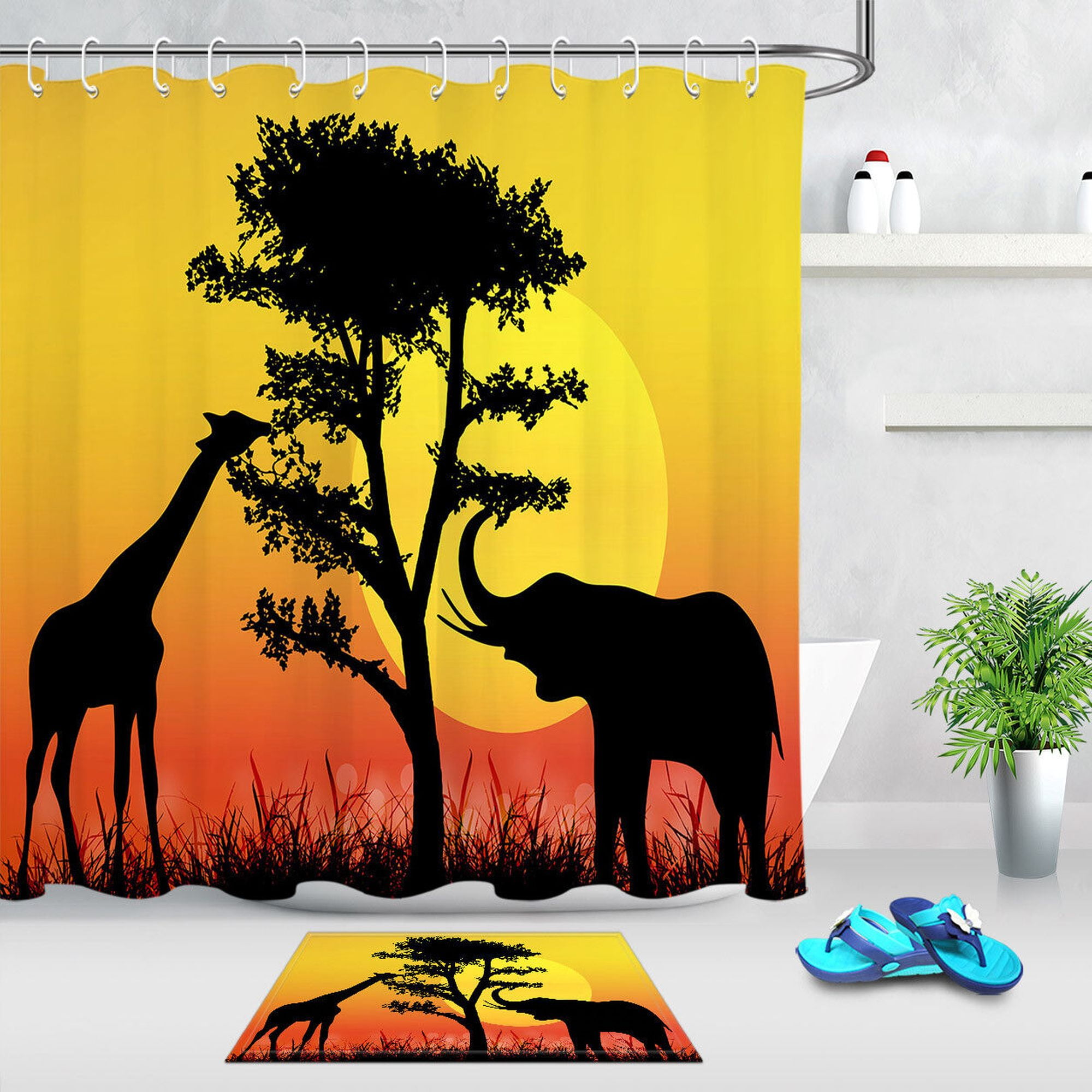 African Sunset Shower Curtain Polyester Fabric Bathroom