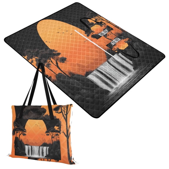 African Sunset with Waterfall Extra Large Picnic Beach Blanket Waterproof Sand Proof Portable Outdoor Mat 60x80