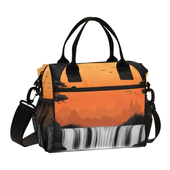 African Sunset with Waterfall Lunch Bag Insulated Lunch Box Leakproof Reusable Cooler Tote Adjustable Shoulder Strap for Men Women 9L