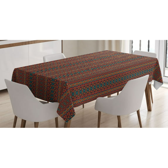 African Tablecloth, Folkloric and Psychedelic Ornament Pattern Indigenous Motifs with Colorful Design, Rectangle Satin Table Cover for Dining Room and Kitchen, 52" X 70", Multicolor, by Ambesonne