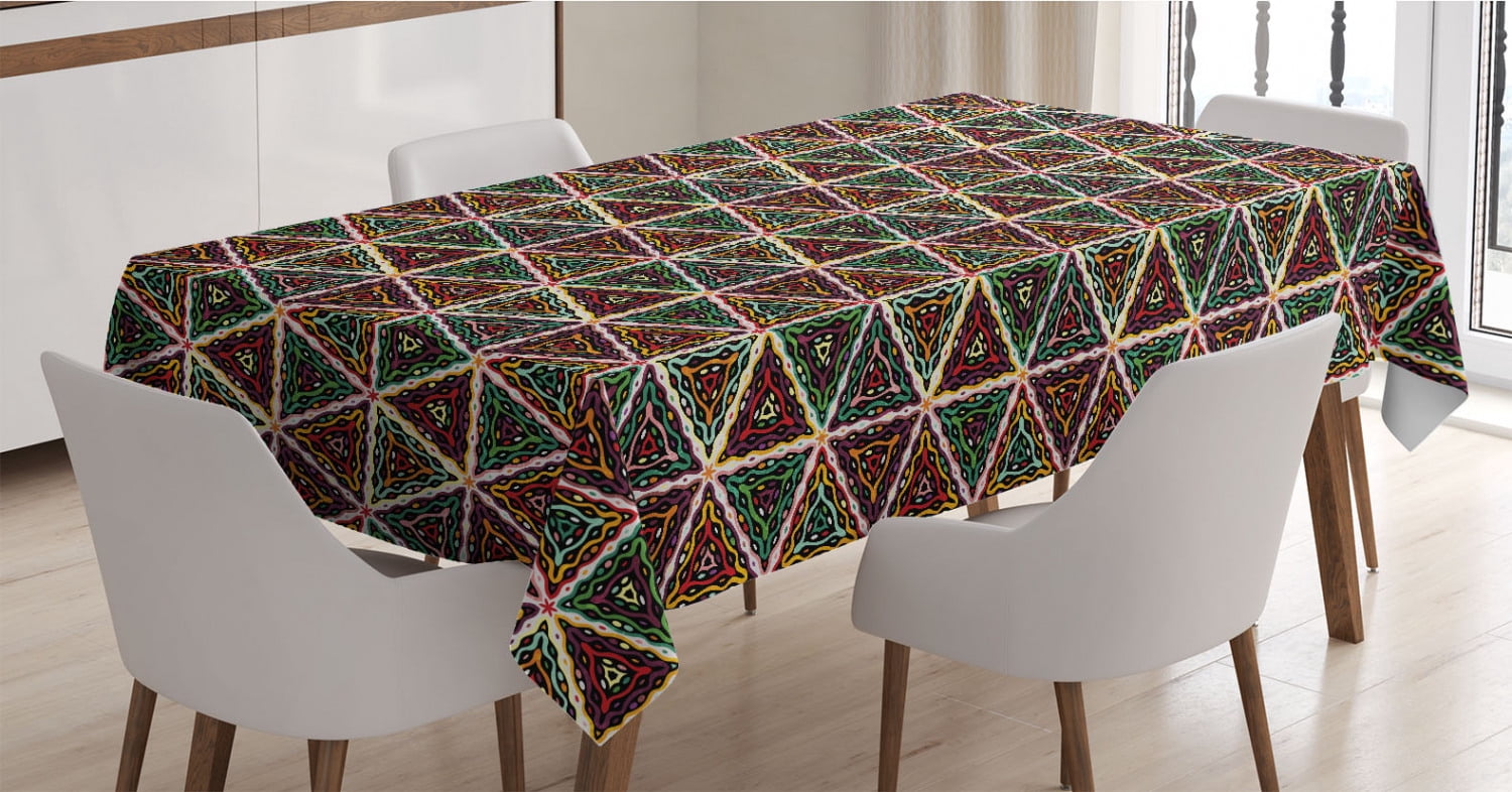 Triangular Tablecloth African Tablecloth, Grunge Triangle Design Colorful Geometric Mosaic ...