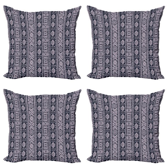 Ambesonne African Throw Pillow Cover 4 Pack, Vertical Art Borders, 16", Cadet Blue White