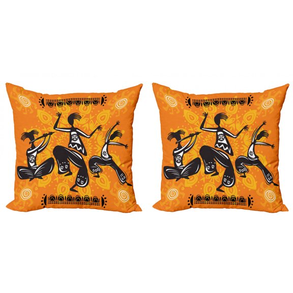 Ambesonne Orange Throw Pillow Cover 2 Pack, Dancer Themed Warm Colors, 16", Orange and Black