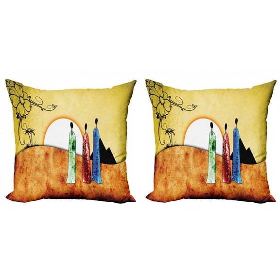 Ambesonne African Throw Pillow Cover 2 Pack, Tribe Facing Sunrise, 16", Multicolor