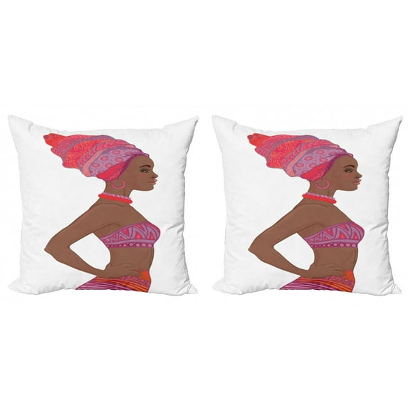 Ambesonne African Throw Pillow Cover 2 Pack, Zulu Woman Bandage Dress, 20", Dark Coral Chocolate