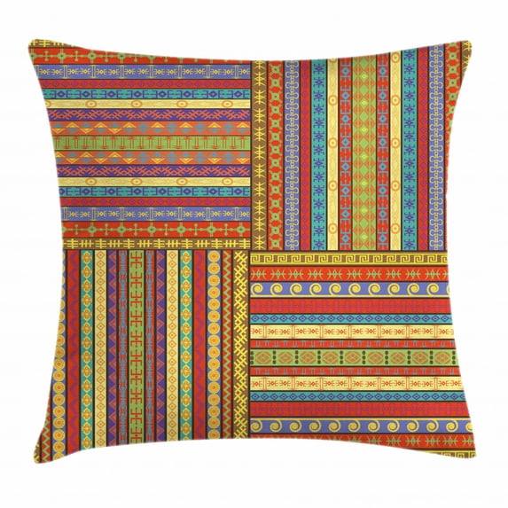 African Throw Pillow Cushion Cover, Set of Ethnic Borders Pattern Old Fashioned Ancient Culture Colorful Artful Print, Decorative Square Accent Pillow Case, 24 X 24 Inches, Multicolor, by Ambesonne