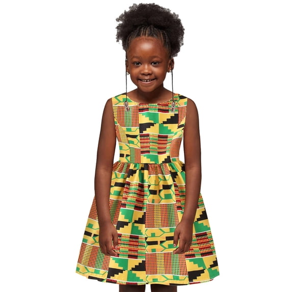 African Toddlers Bodysuits For Girls Sleeveless Printed Ruffled Outfits With Hairband Summer Spring Fall Daily Streetwear Dresses For Girls,Gold,90