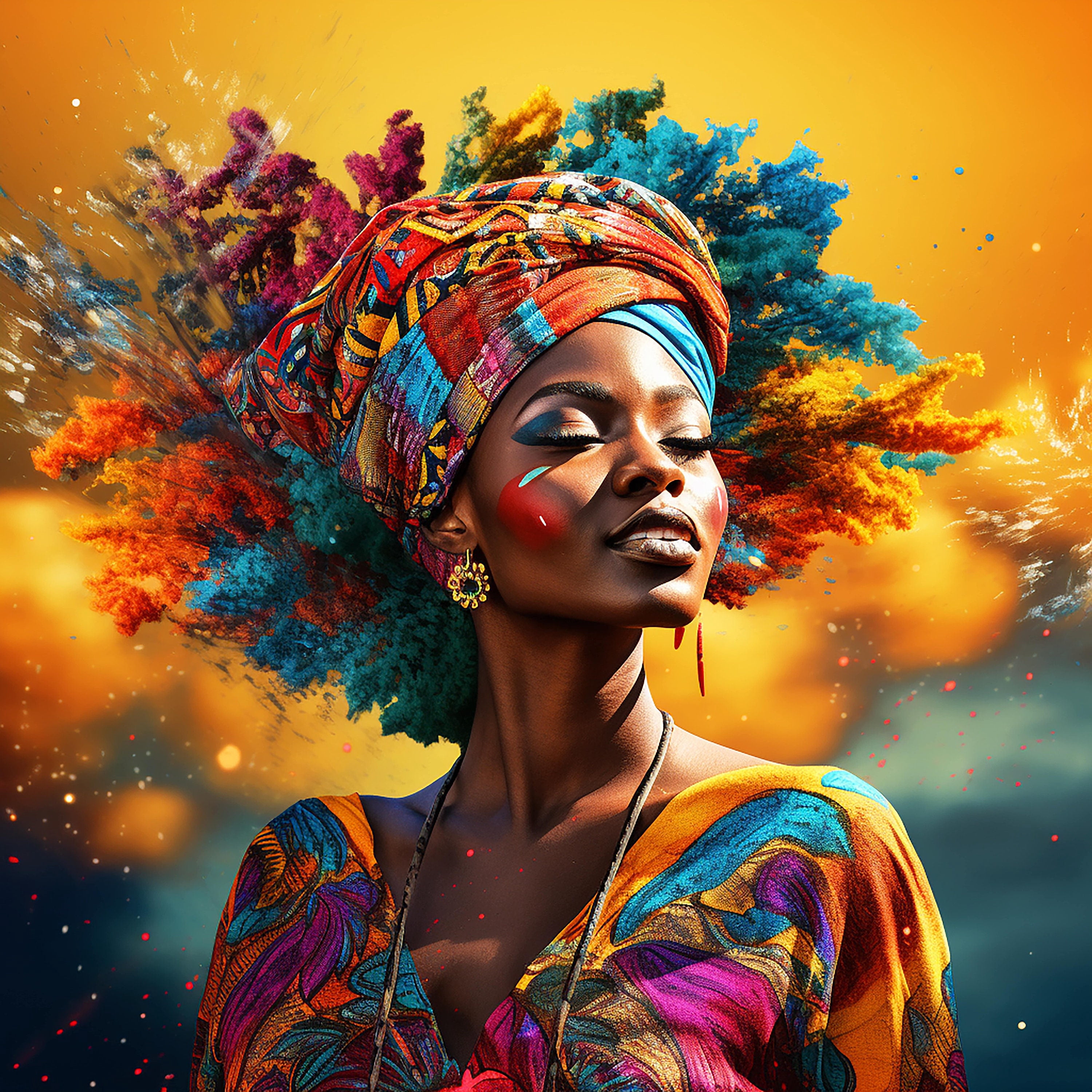 African Traditional Culture Black Woman Portrait Posters Prints Color