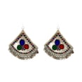 thumbnail image 1 of African Tribal Ancient Statement Long Dangle Triangular Earring in Multicolor Stones Kurd Style, 1 of 5