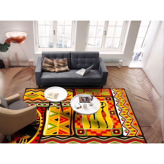 African Patterned Rug African Tribal Area Rugs Girl Labor Decorative Print Rug Easy Clean ...