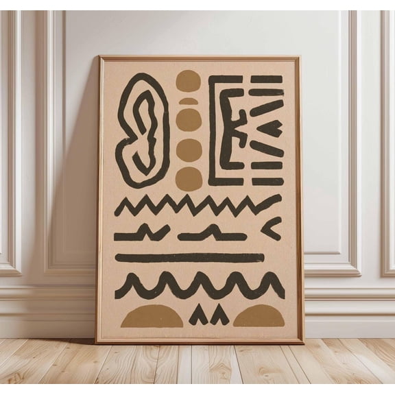 African Tribal Art Modern Mudcloth Minimalist Ethnic Boho Decor, Stretched Canvas