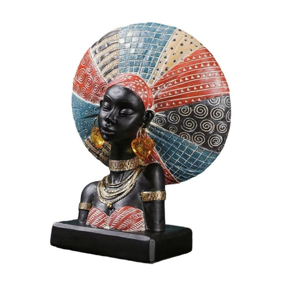African Tribal Bust Resin Ornament Art Piece Hand Painted Durable Resin for Entryway Wine Cabinet Shelf Display
