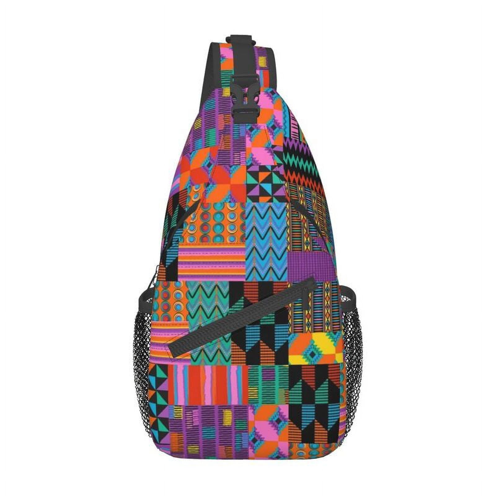 African Tribal Geometric Art Ankara Kente Pattern Sling Crossbody Chest ...