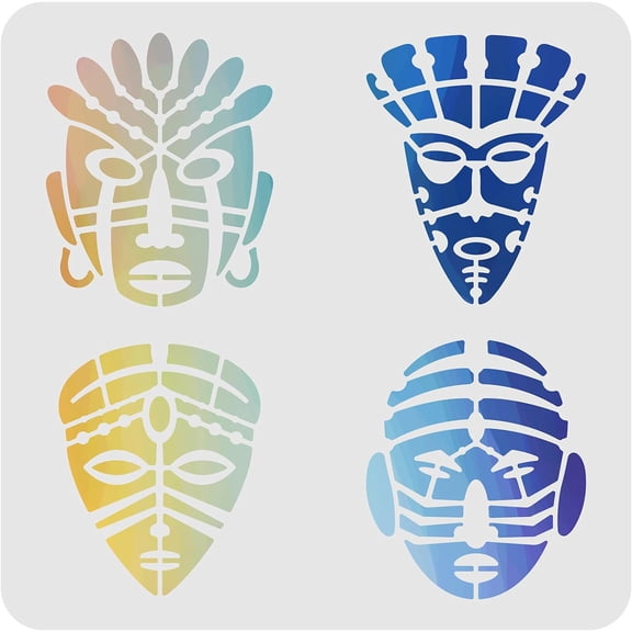 African Tribal Stencils: 11.8x11.8inch Plastic African Mask Drawing Painting Stencils