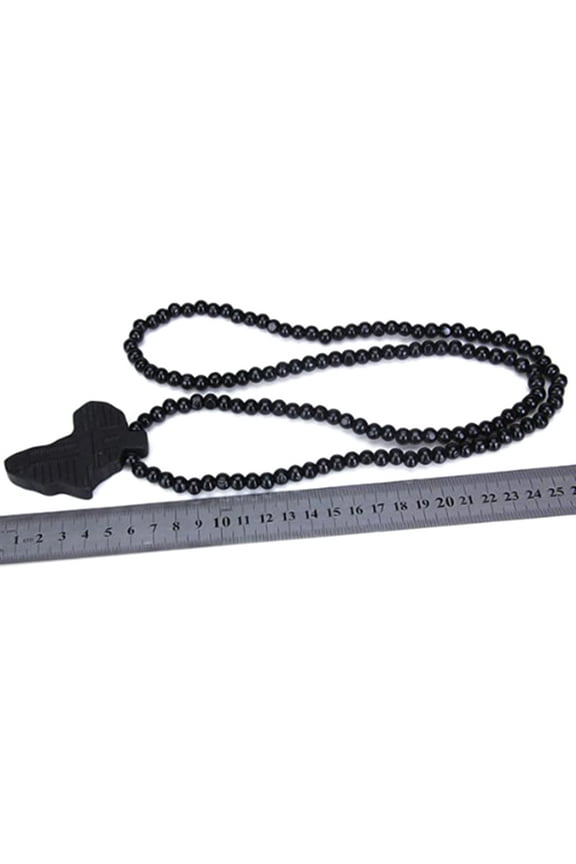 African Tribal Style Wooden Pendant Bead Chain Necklace (Black)