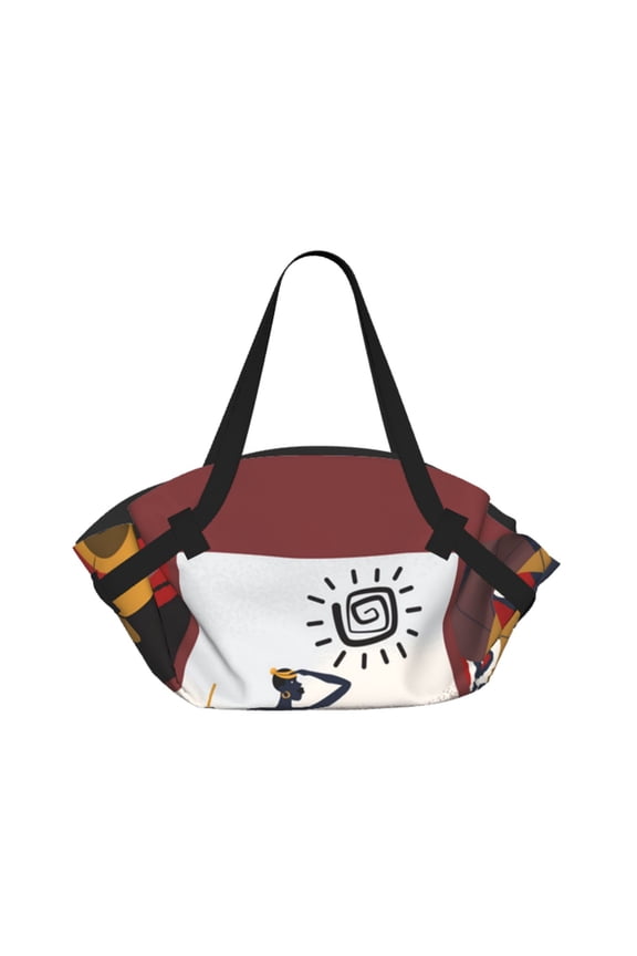 African Tribe Aborigine Tribal 2-in-1 Foldable Picnic Blanket Tote Bag Shoulder Handbag, Large Circular Outdoor Mat for Beach Camping Park