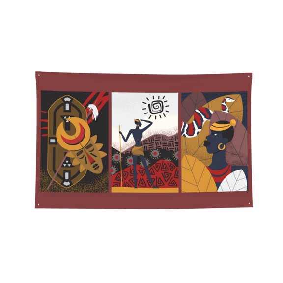 African Tribe Aborigine Tribal Four Hole Decorated Banner Flag for Garden Yard Home Decoration Indoor Outdoor 3x5 Ft