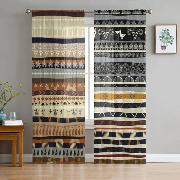 African Tribe Ethnic Elephant Tulle Sheer Curtains for Living Room Decoration Window Curtain for Bedroom Voile Organza Drapes