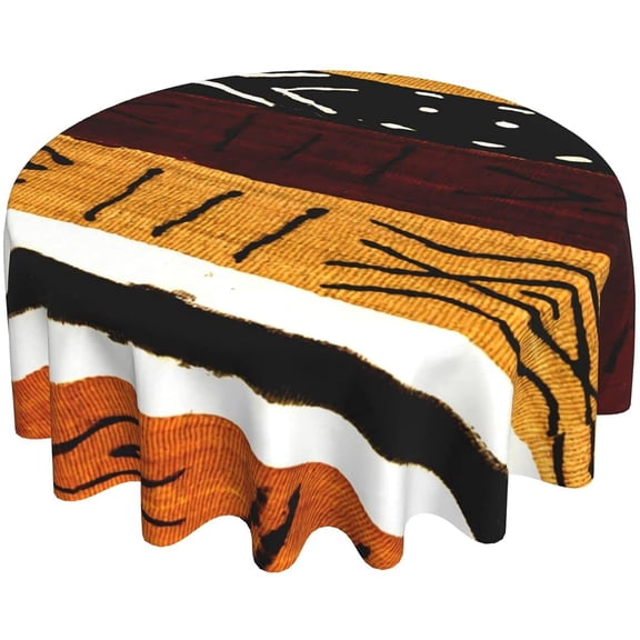 African Tribe Kente Round Tablecloth Thicken Desk Cloth Washable Table Cover Table Cloth for Kitchen Daily Dinning Party Tabletop Decor 60 Inch