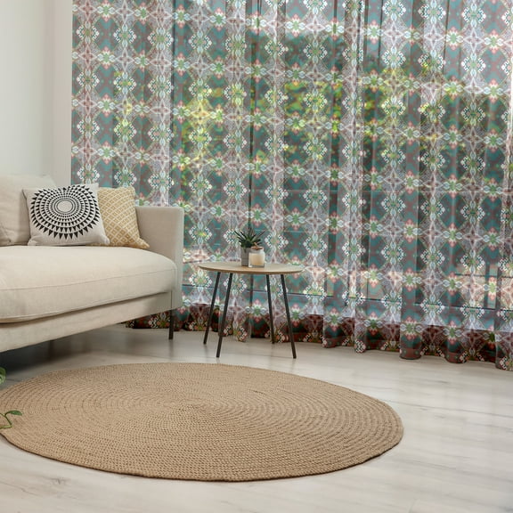 African Tulle Curtains with Rod Pocket, Abstract Composition with Indigenous Elements and Traditional Design, Sheer Drape for Wedding Party 2 Panels, 7 Sizes, Multicolor, by Ambesonne